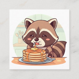 Tarjeta De Visita Cuadrada Cute Raccoon Eating Pancakes with Syrup Kawaii
