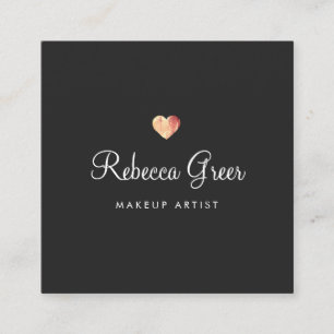 Tarjeta De Visita Cuadrada Cute Rosa Gold Heart Black Beauty Consultor