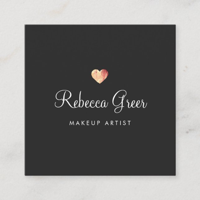Tarjeta De Visita Cuadrada Cute Rosa Gold Heart Black Beauty Consultor (Anverso)
