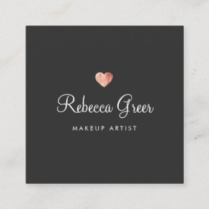 Tarjeta De Visita Cuadrada Cute Rosa Gold Heart Black Beauty Consultor