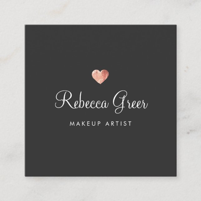 Tarjeta De Visita Cuadrada Cute Rosa Gold Heart Black Beauty Consultor (Anverso)