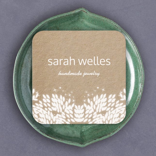 Tarjeta De Visita Cuadrada Cute Rustic deja a la diseñadora creativa Kraft Sq (Subido por el creador)