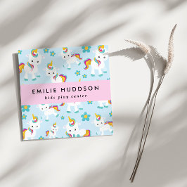 Tarjeta De Visita Cuadrada Cute Unicornios, Centro de juegos para niños, Cent