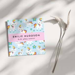 Tarjeta De Visita Cuadrada Cute Unicornios, Centro de juegos para niños, Cent