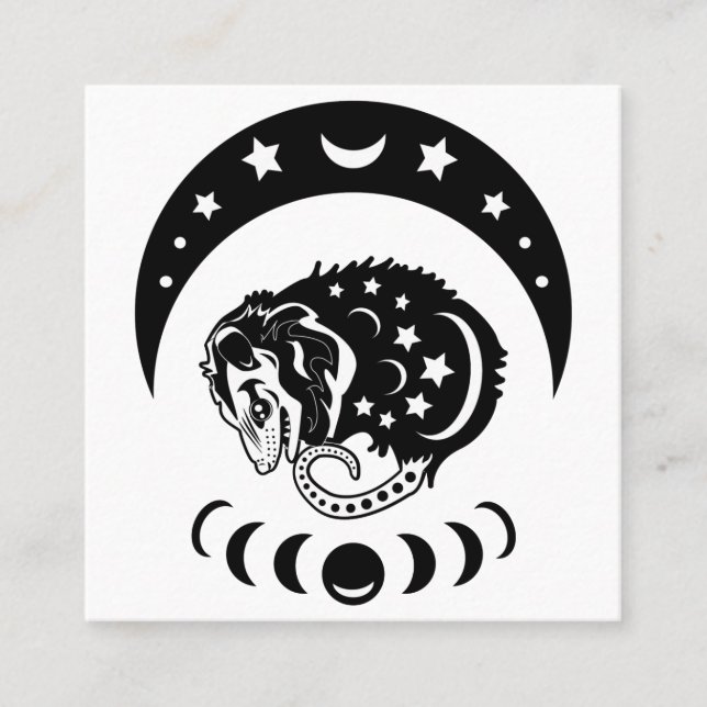 Tarjeta De Visita Cuadrada Cute Witchy Opossum (Anverso)