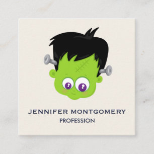 Tarjeta De Visita Cuadrada Cuto verde Frankenstein Monster cara Halloween