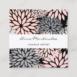 Tarjeta De Visita Cuadrada Dahlia Artista de maquillaje negro gris rosa
