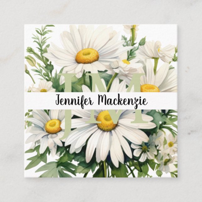 Tarjeta De Visita Cuadrada Daisies Cute Elegant (Anverso)
