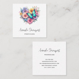 Tarjeta De Visita Cuadrada Daisy Flowers with a Blue Butterfly