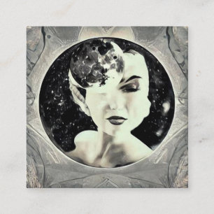 Tarjeta De Visita Cuadrada Dama de luna surrealista