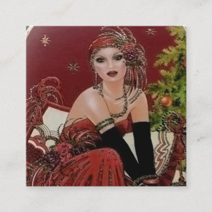 Tarjeta De Visita Cuadrada Dama de Navidad Art deco retro