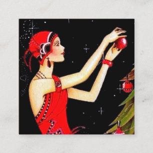 Tarjeta De Visita Cuadrada dama navideña vintage del art deco retro