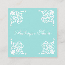 Tarjeta De Visita Cuadrada Damasco, azul y blanco sofisticado