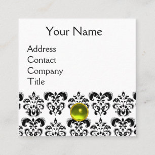 Tarjeta De Visita Cuadrada DAMASCO MONOGRAMA BLANCO NEGRO Piedra preciosa ama