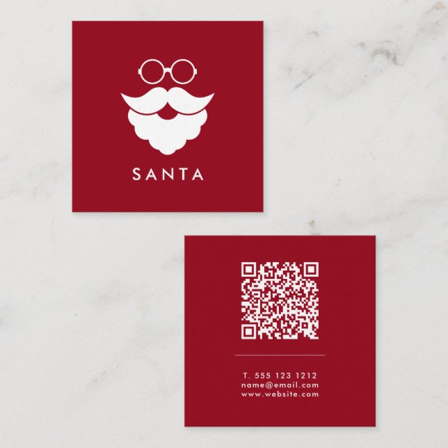 Tarjeta De Visita Cuadrada Dark Red Santa Services Minimal Cool Fun QR Code (Anverso / Reverso)