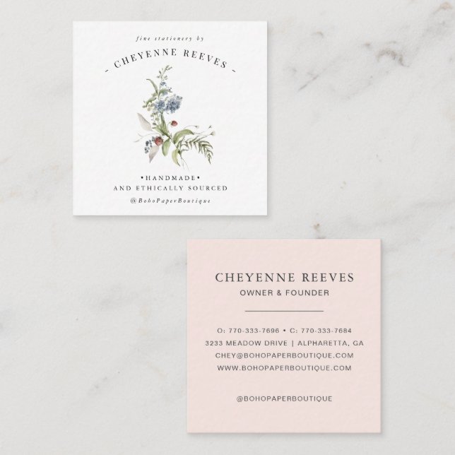 Tarjeta de visita cuadrada de flores silvestres de (Anverso / Reverso)
