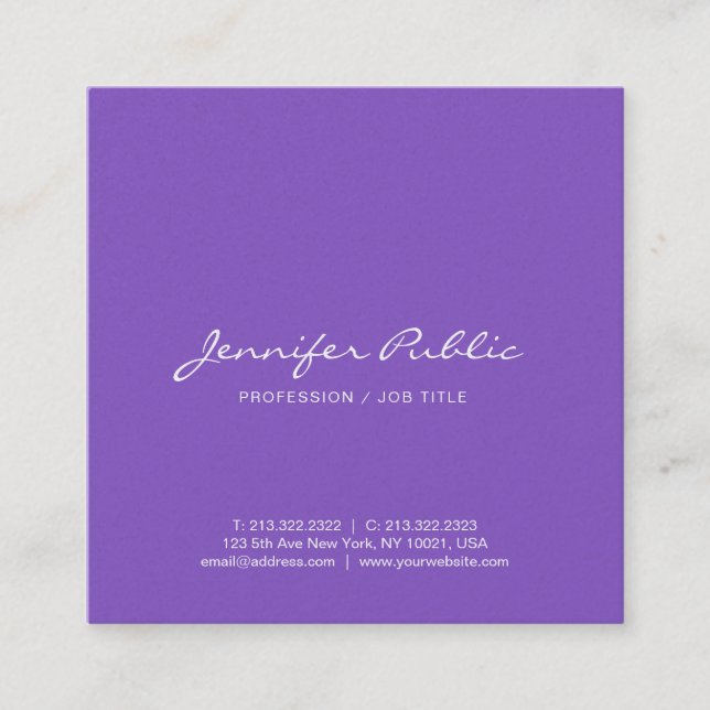 Tarjeta De Visita Cuadrada De lujo violeta elegante moderno profesional (Anverso)