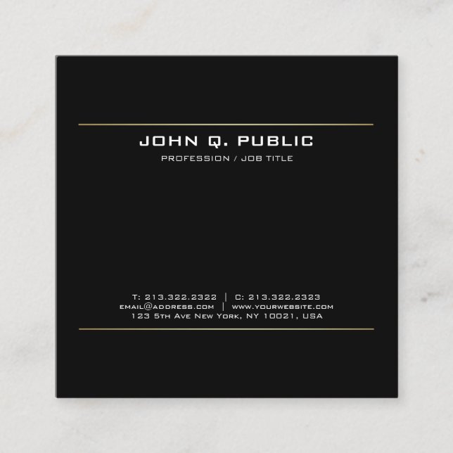 Tarjeta De Visita Cuadrada De moda elegante del diseño creativo negro moderno (Anverso)