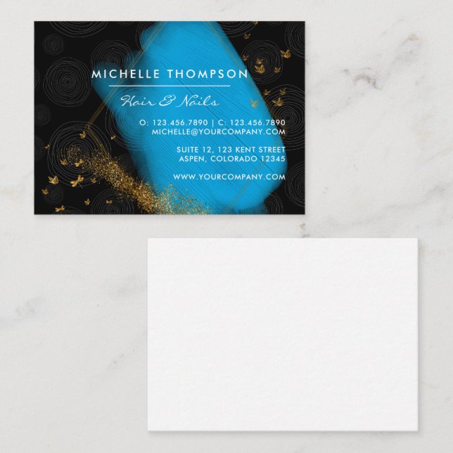 Tarjeta de visita cuadrada de pinceles azules y do (Anverso / Reverso)