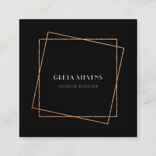 Tarjeta De Visita Cuadrada Deco de arte de marco negro y dorado (Anverso)