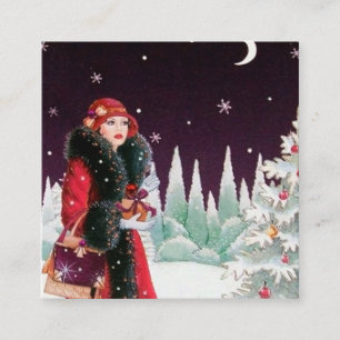 Tarjeta De Visita Cuadrada decoración de arte dama de Navidad retro