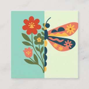 Tarjeta De Visita Cuadrada Decoración de mariposa colorida con elementos flor