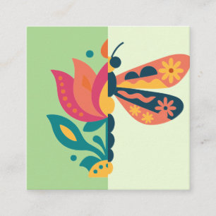 Tarjeta De Visita Cuadrada Decoración de mariposa colorida con elementos flor