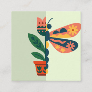 Tarjeta De Visita Cuadrada Decoración de mariposa colorida con elementos flor