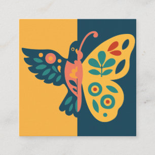 Tarjeta De Visita Cuadrada Decoración de mariposa colorida con elementos flor