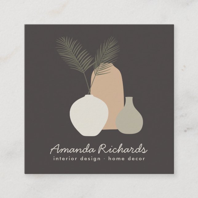 Tarjeta De Visita Cuadrada Decoración rústica de cerámica plantas interiores  (Anverso)