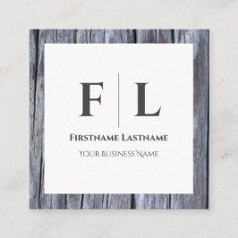 Tarjeta De Visita Cuadrada Decoración rústica de madera gris con iniciales