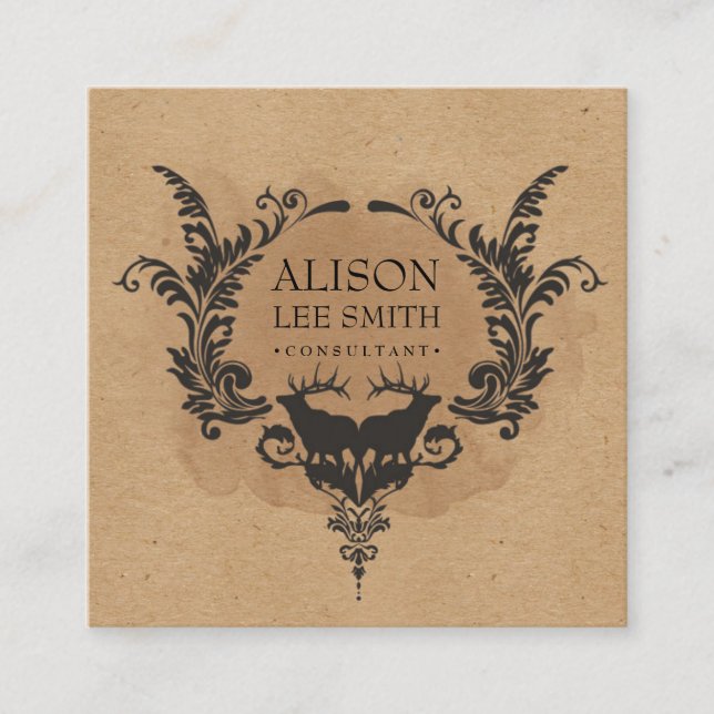 Tarjeta De Visita Cuadrada Deers y ornamentos (Anverso)