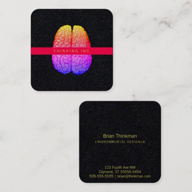 Tarjeta De Visita Cuadrada Degradado del arcoiris del Ilustracion del cerebro (Anverso / Reverso)