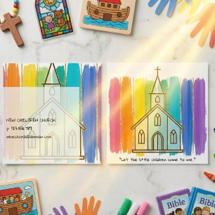 Tarjeta De Visita Cuadrada Dejad que los niños vengan a mí, iglesia de niños