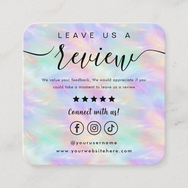 Tarjeta De Visita Cuadrada Déjanos Un Logo De Review Irilish Opal Stylish (Anverso)