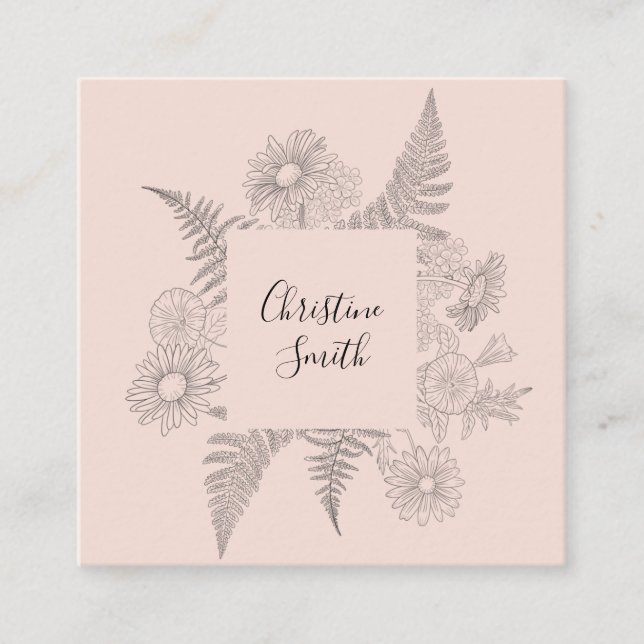 Tarjeta De Visita Cuadrada Delicado Floral Botánica Rosa Rubor Simple (Anverso)