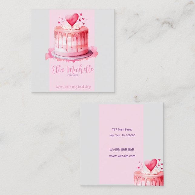 Tarjeta De Visita Cuadrada delicioso pastel rosa (Anverso / Reverso)