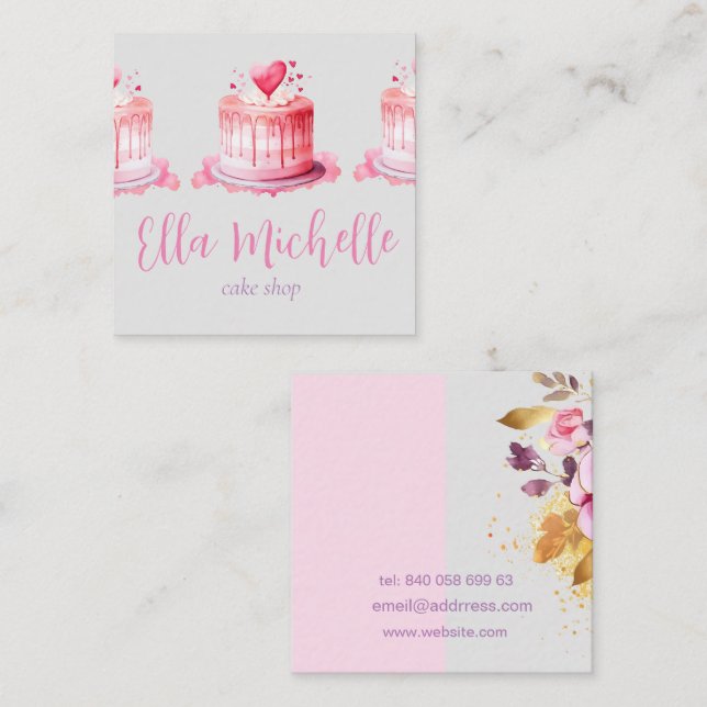 Tarjeta De Visita Cuadrada delicioso pastel rosa (Anverso / Reverso)
