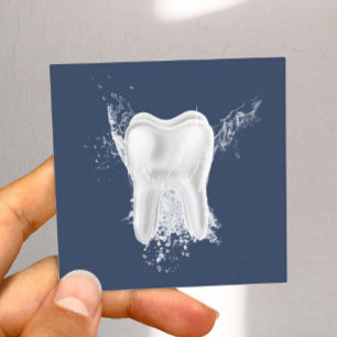 Tarjeta De Visita Cuadrada Dental 3D Diente Profesional Naval Dentista Azul