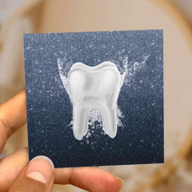 Tarjeta De Visita Cuadrada Dentist Tooth Moderno Navy Purpurina Azul Dental (Subido por el creador)