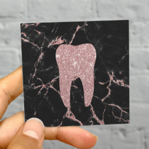 Tarjeta De Visita Cuadrada Dentist Tooth Moderno Rosa Oro Mármol Dental Cuida
