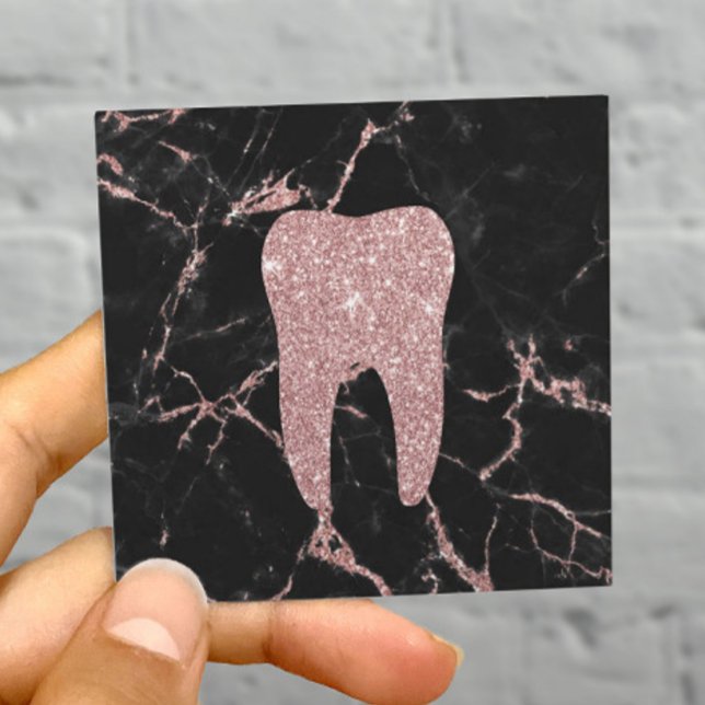 Tarjeta De Visita Cuadrada Dentist Tooth Moderno Rosa Oro Mármol Dental Cuida (Subido por el creador)