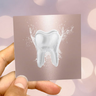 Tarjeta De Visita Cuadrada Dentist Tooth Rosa moderno Clínica dental de oro