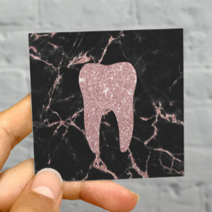 Tarjeta De Visita Cuadrada Dentist Tooth Rosa moderno Marble de oro Cuidado d
