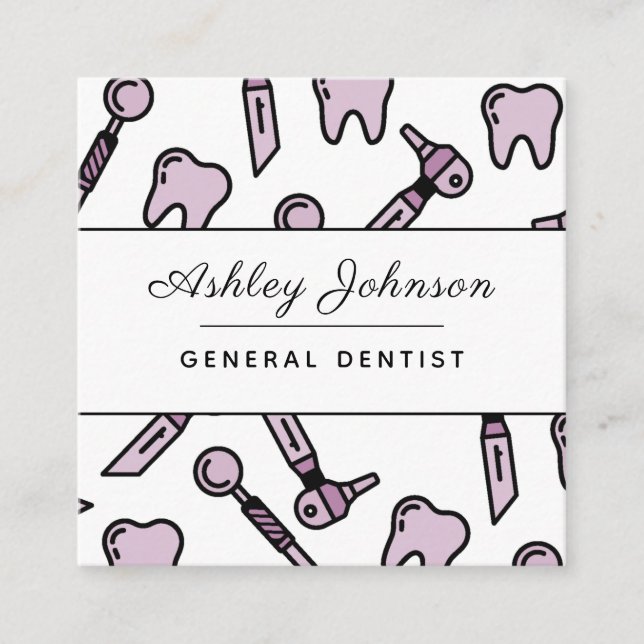 Tarjeta De Visita Cuadrada Dentista Dentista Cute Teeth Pattern Medios social (Anverso)