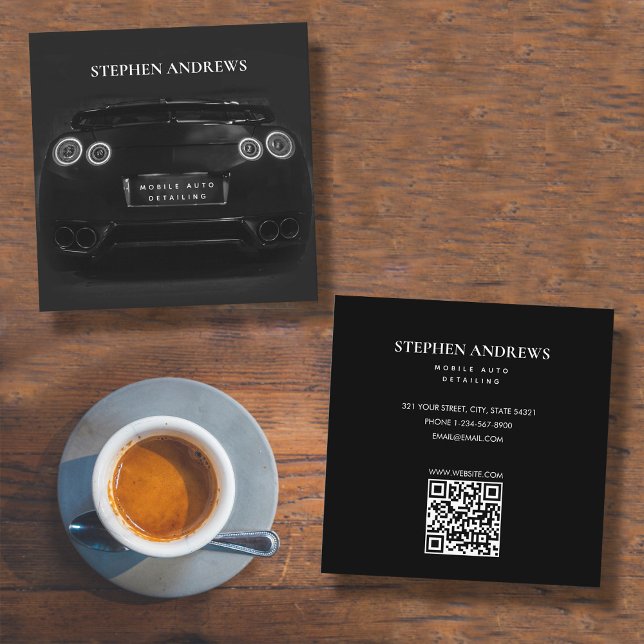 Tarjeta De Visita Cuadrada Deportes Auto Detailing Car Cleasing Reparación QR (Subido por el creador)