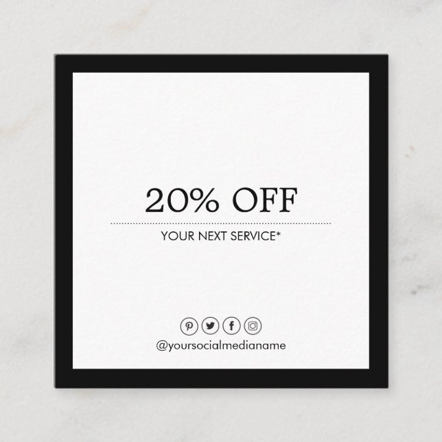 Tarjeta De Visita Cuadrada Descuento de lujo de los medios sociales modernos (Anverso)