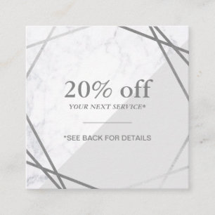 Tarjeta De Visita Cuadrada Descuento de plata gris de mármol geométrico