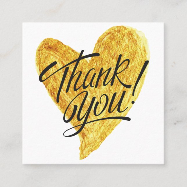 Tarjeta De Visita Cuadrada Descuento en caligrafía Gold Heart Gracias (Anverso)