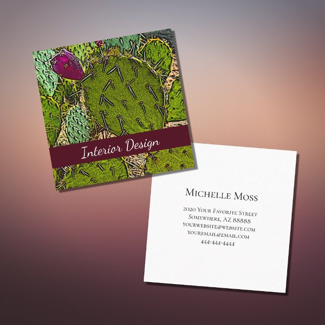 Tarjeta De Visita Cuadrada Desert Cactus Resumen Diseñador Interiores Botánic (Subido por el creador)